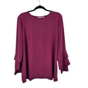 Joan Rivers Magenta Pink Ruffle‎ Sleeve Top Sz XL Womens Blouse Fuchsia Stretch